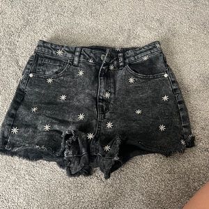 Black and Yellow Sunflower Jean shorts